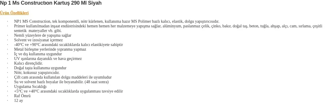 Endüstriyel Elastik Silikon Dolgu & Sızdırmazlık Malzemesi 290 ml Siyah - Ürün Detayı 1