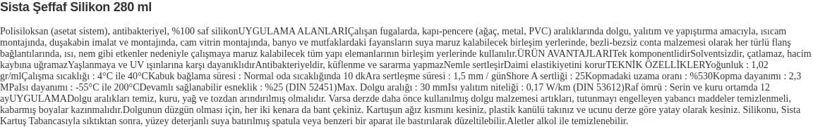 Sista Şeffaf Silikon 280 ml – Genel Amaçlı Sızdırmazlık ve Dolgu Malzemesi - Ürün Detayı 1